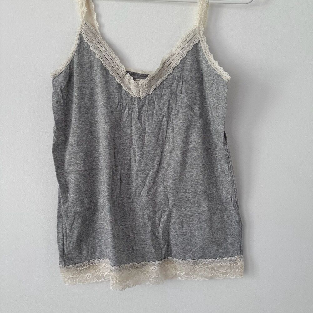 Y2K Abercrombie & Fitch Pointelle Lace Trim Babydoll Cami Tank Top Grey Large L